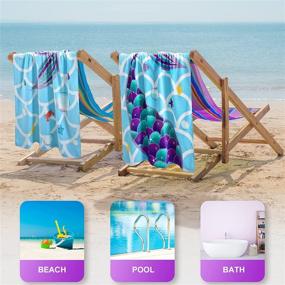 img 2 attached to 🧜 Mermaid Beach Towel - 28” × 55” Pool Bath Towel for Kids | 100% Cotton Terry Soft Skin-Friendly Absorbent Travel Shower Swimming Camping Towel