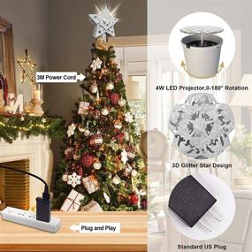 img 2 attached to 🌟 Shining Holiday Spirit: Jimwey Lighted Christmas Star Tree Topper with Rotating White LED Snowflake Projector, Glittering 3D Hollow Sliver Star Treetop for Festive Tree Decoration. Bonus: Extra Christmas Stockings!