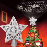 🌟 shining holiday spirit: jimwey lighted christmas star tree topper with rotating white led snowflake projector, glittering 3d hollow sliver star treetop for festive tree decoration. bonus: extra christmas stockings! logo