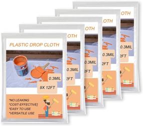 img 4 attached to Oiyeefo Clear Plastic Sheeting Drop Cloths for Painting - 5 Pack 9x12ft Tarp for Waterproof and Dustproof Furniture Cover, Floor & Wall Protection Film (0.3mil Tear-resistant)