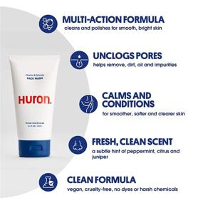 img 3 attached to Huron - Men's Daily Face Wash: Creamy Cleanser with Natural Exfoliants for Clear Skin. Vegan & Sulfate-Free. 5.1 oz. (Pack of One)