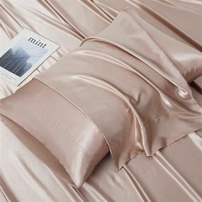 img 1 attached to 🛏️ Redtom Champagne Silk Satin Sheets Full Size, Luxury Silky Soft 15" Deep Pocket Satin Bed Sheets Set with Fitted Sheet, Flat Sheet, and Envelope Pillow Cases - 4-Pcs Set