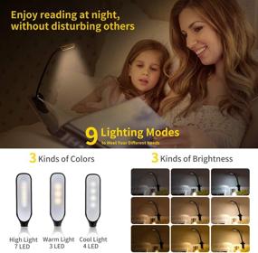 img 3 attached to 📚 BekaTech Rechargeable Book Light, 7 LED Reading Light with Adjustable 9-Level Warm Cool White Daylight, Flexible Clip On Reading Lamp, Eye-Protective Soft Table Light for Night Reading in Bed (Black)