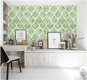 img 3 attached to 🌷 HaokHome 96031-1 Watercolor Tulip Leaves Peel and Stick Wallpaper - Green/White Removable Home Wall Decor