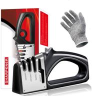 🔪 4-stage kitchen knife and scissor sharpener – quickly restore blades with food safety cut resistant glove – gray logo