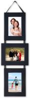 🖼️ mybarnwoodframes - lightly distressed collage set: 3 black wood picture frames with hanging ribbon (5x7 size, portrait-landscape-portrait arrangement) логотип