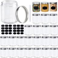 24 pack of 8 oz clear plastic jars with aluminum lids by crazystorey - ideal for kitchen and household food storage, dry goods, creams, and more - includes extra label and pen логотип