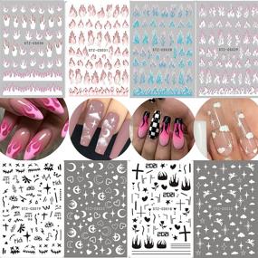 img 4 attached to 🔥 Flame Cloud Moon Nail Art Stickers - 8 Sheets, Cute Pattern, Self-Adhesive Decals for DIY Toenails, Manicure Decorations, Women's & Men's Nail Tattoos