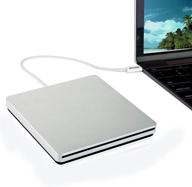 📀 ploveyy usb-c superdrive external cd dvd drive - portable cd/dvd rom player, reader, writer, burner for mac macbook pro air imac, windows 10 laptop, desktop - silver logo