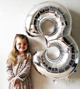img 2 attached to 🎈 Extra Large 40 Inch Silver Number 3 Balloon – Jumbo Size Digit Mylar Foil Helium Balloons for Birthday Parties, Graduations, Wedding Anniversaries, Baby Showers, Engagements, and Photo Shoots – Celebration Decorations Supplies