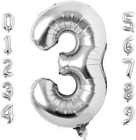 img 4 attached to 🎈 Extra Large 40 Inch Silver Number 3 Balloon – Jumbo Size Digit Mylar Foil Helium Balloons for Birthday Parties, Graduations, Wedding Anniversaries, Baby Showers, Engagements, and Photo Shoots – Celebration Decorations Supplies