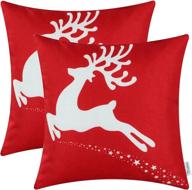 🎄 calitime set of 2 christmas reindeer with stars throw pillow covers - 18 x 18 inches - soft canvas cases for couch, sofa - home decoration in christmas red логотип