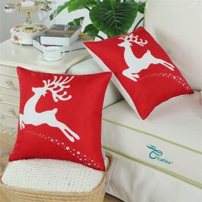 img 1 attached to 🎄 CaliTime Set of 2 Christmas Reindeer with Stars Throw Pillow Covers - 18 X 18 Inches - Soft Canvas Cases for Couch, Sofa - Home Decoration in Christmas Red