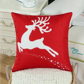 img 2 attached to 🎄 CaliTime Set of 2 Christmas Reindeer with Stars Throw Pillow Covers - 18 X 18 Inches - Soft Canvas Cases for Couch, Sofa - Home Decoration in Christmas Red