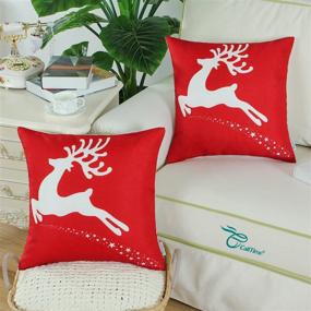 img 3 attached to 🎄 CaliTime Set of 2 Christmas Reindeer with Stars Throw Pillow Covers - 18 X 18 Inches - Soft Canvas Cases for Couch, Sofa - Home Decoration in Christmas Red