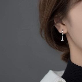 img 3 attached to 🗼 S925 Sterling Silver Fashion Eiffel Tower Drop Hoop Earrings with Cubic Zirconia Crystals: Stylish Dangling Charms for Women and Girls with Sensitive Ears