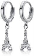 🗼 s925 sterling silver fashion eiffel tower drop hoop earrings with cubic zirconia crystals: stylish dangling charms for women and girls with sensitive ears logo