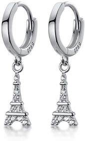 img 4 attached to 🗼 S925 Sterling Silver Fashion Eiffel Tower Drop Hoop Earrings with Cubic Zirconia Crystals: Stylish Dangling Charms for Women and Girls with Sensitive Ears