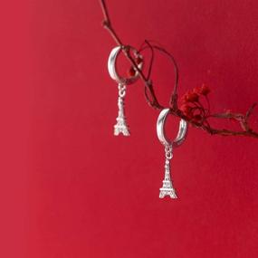 img 1 attached to 🗼 S925 Sterling Silver Fashion Eiffel Tower Drop Hoop Earrings with Cubic Zirconia Crystals: Stylish Dangling Charms for Women and Girls with Sensitive Ears