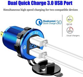 img 3 attached to YONHAN Quick Charge 3.0 Dual USB Charger Socket - Waterproof Power Outlet for 12V/24V Car Boat Marine ATV Bus Truck - LED Voltmeter & Wire Fuse Included - Deep Blue