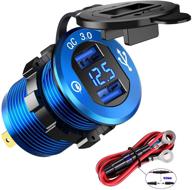 yonhan quick charge 3.0 dual usb charger socket - waterproof power outlet for 12v/24v car boat marine atv bus truck - led voltmeter & wire fuse included - deep blue logo