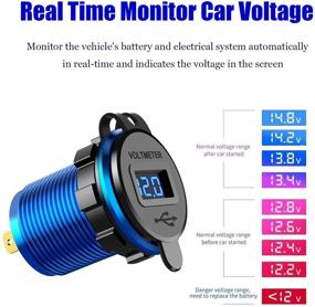 img 1 attached to YONHAN Quick Charge 3.0 Dual USB Charger Socket - Waterproof Power Outlet for 12V/24V Car Boat Marine ATV Bus Truck - LED Voltmeter & Wire Fuse Included - Deep Blue