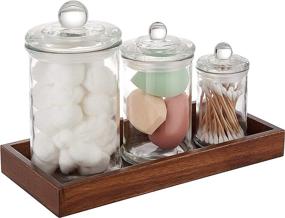 img 3 attached to Premium Quality Small Glass Apothecary Jars Set - 3 PC with Lids, Tray Included - Bathroom Vanity Organizer Canisters for Cotton Balls, Swabs, Makeup Sponges, Bath Salts, Q-Tips