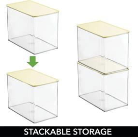 img 1 attached to 🧺 mDesign Stackable Closet Plastic Storage Bin Box with Lid - Organize Kids Toys, Action Figures, Art Supplies, Building Blocks, Puzzles, Crafts - 4 Pack - Clear/Yellow