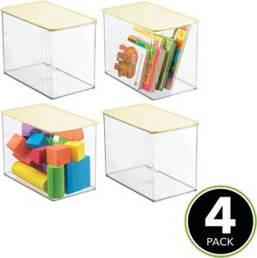 img 3 attached to 🧺 mDesign Stackable Closet Plastic Storage Bin Box with Lid - Organize Kids Toys, Action Figures, Art Supplies, Building Blocks, Puzzles, Crafts - 4 Pack - Clear/Yellow
