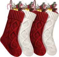🎄 set of 4 christmas stockings, 14 inches cable knit stocking gifts &amp; decor for family holiday xmas party, ivory white and burgundy logo