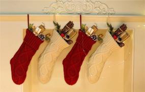 img 2 attached to 🎄 Set of 4 Christmas Stockings, 14 Inches Cable Knit Stocking Gifts &amp; Decor for Family Holiday Xmas Party, Ivory White and Burgundy