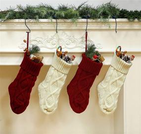 img 3 attached to 🎄 Set of 4 Christmas Stockings, 14 Inches Cable Knit Stocking Gifts &amp; Decor for Family Holiday Xmas Party, Ivory White and Burgundy
