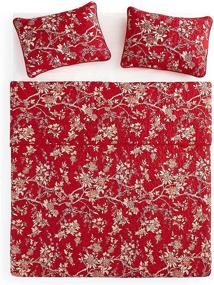 img 2 attached to Red Quilt Set - Wake In Cloud, Vintage Floral Flowers Pattern Printed, Soft Microfiber Bedspread Coverlet Bedding (3pcs, Queen Size)