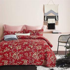 img 1 attached to Red Quilt Set - Wake In Cloud, Vintage Floral Flowers Pattern Printed, Soft Microfiber Bedspread Coverlet Bedding (3pcs, Queen Size)