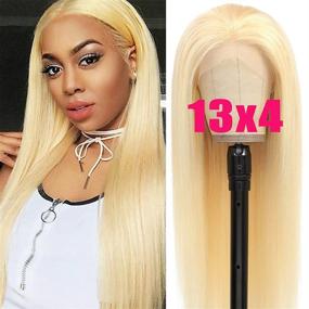 img 4 attached to 👩 20-inch HD Blonde Lace Front Straight Wig | Human Hair 613 Frontal Wig with Baby Hair | 613 Blonde Pre-Plucked Wig | 13x4 Lace Front Wig+