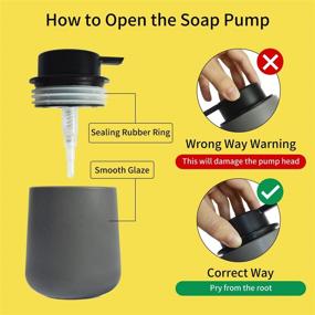 img 2 attached to 🧴 12 oz Grey Bathroom Lotion Hand Pump Dispenser - Ceramic Kitchen Hand Wash, Dish Soap Dispenser Bottles with Black Pump - Dish Liquid Dispenser