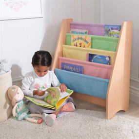 img 3 attached to KidKraft Wood and Canvas Sling Bookshelf Furniture for Kids – Pastel & Natural | Perfect Gift for Ages 3+
