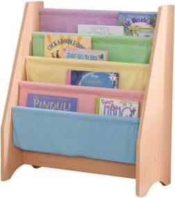 img 4 attached to KidKraft Wood and Canvas Sling Bookshelf Furniture for Kids – Pastel & Natural | Perfect Gift for Ages 3+