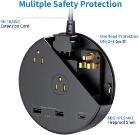 img 2 attached to 💡ARONY Перенапряжение Power Strip с USB-C, защита от скачков напряжения и 3 широкие розетки: последняя настольная зарядная станция с 3 USB-портами (1 USB-C, 2 USB-A), плоским штекером, кабелем длиной 7 футов - идеально подходит для дома, путешествий и офиса.