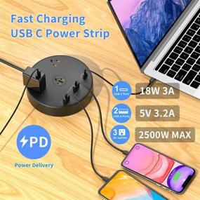 img 3 attached to 💡ARONY Перенапряжение Power Strip с USB-C, защита от скачков напряжения и 3 широкие розетки: последняя настольная зарядная станция с 3 USB-портами (1 USB-C, 2 USB-A), плоским штекером, кабелем длиной 7 футов - идеально подходит для дома, путешествий и офиса.