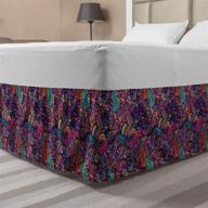 🌺 ambesonne psychedelic bedskirt: vibrant swirling leaves and petals in exotic colors- queen size magenta purple bed skirt with elastic wrap around design, funky seaweed inspired bedroom decor logo