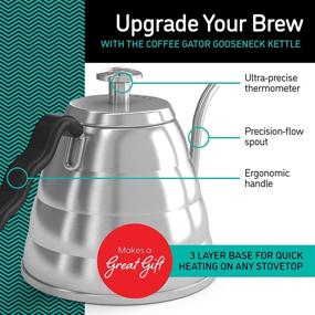 img 3 attached to ☕ Premium Coffee Gator Gooseneck Kettle with Thermometer - Stainless Steel, 34 oz - Perfect Pour Over Kettle for Tea and Coffee with Precision Drip Spout - Stove Top Essential