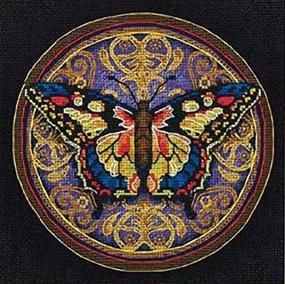 img 1 attached to 🦋 Dimensions Gold Collection Ornate Butterfly Cross Stitch Kit, 18 Count Black Aida Fabric, 6x6 inches