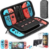 🎮 heystop nintendo switch case bundle - 9 in 1 switch accessories with 8 pouch carrying case, pc protective cover case, hd switch screen protector, and 6 pack thumb grips caps logo
