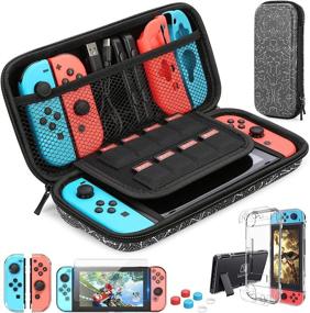 img 4 attached to 🎮 HEYSTOP Nintendo Switch Case Bundle - 9 in 1 Switch Accessories with 8 Pouch Carrying Case, PC Protective Cover Case, HD Switch Screen Protector, and 6 Pack Thumb Grips Caps