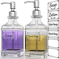 kolyes soap dispenser 2 pack: premium antique design with 304 stainless steel pump, ideal for kitchen & bathroom, 18 oz clear glass, rust proof - includes 6pcs clear stickers! logo