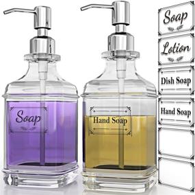 img 4 attached to KOLYES Soap Dispenser 2 Pack: Premium Antique Design with 304 Stainless Steel Pump, Ideal for Kitchen & Bathroom, 18 Oz Clear Glass, Rust Proof - Includes 6Pcs Clear Stickers!