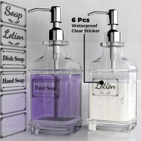 img 1 attached to KOLYES Soap Dispenser 2 Pack: Premium Antique Design with 304 Stainless Steel Pump, Ideal for Kitchen & Bathroom, 18 Oz Clear Glass, Rust Proof - Includes 6Pcs Clear Stickers!