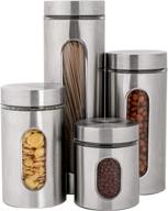 🏺 stainless steel canister set with glass windows - pengke 4 piece, ideal for kitchen storage of canning supplies, cereal, pasta, sugar, beans, spices логотип