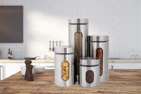 img 1 attached to 🏺 Stainless Steel Canister Set with Glass Windows - PENGKE 4 Piece, Ideal for Kitchen Storage of Canning Supplies, Cereal, Pasta, Sugar, Beans, Spices